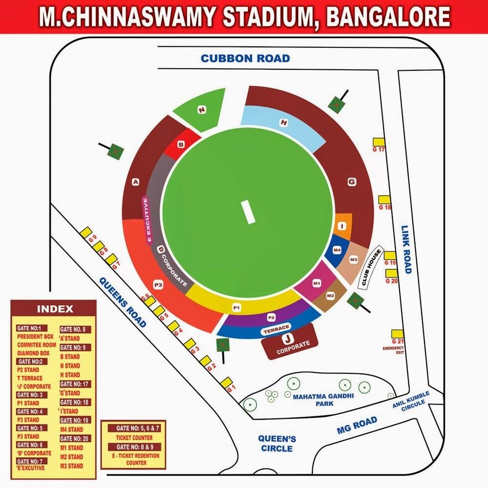 Chinnaswamy chỗ ngồi sân vận động bản đồ